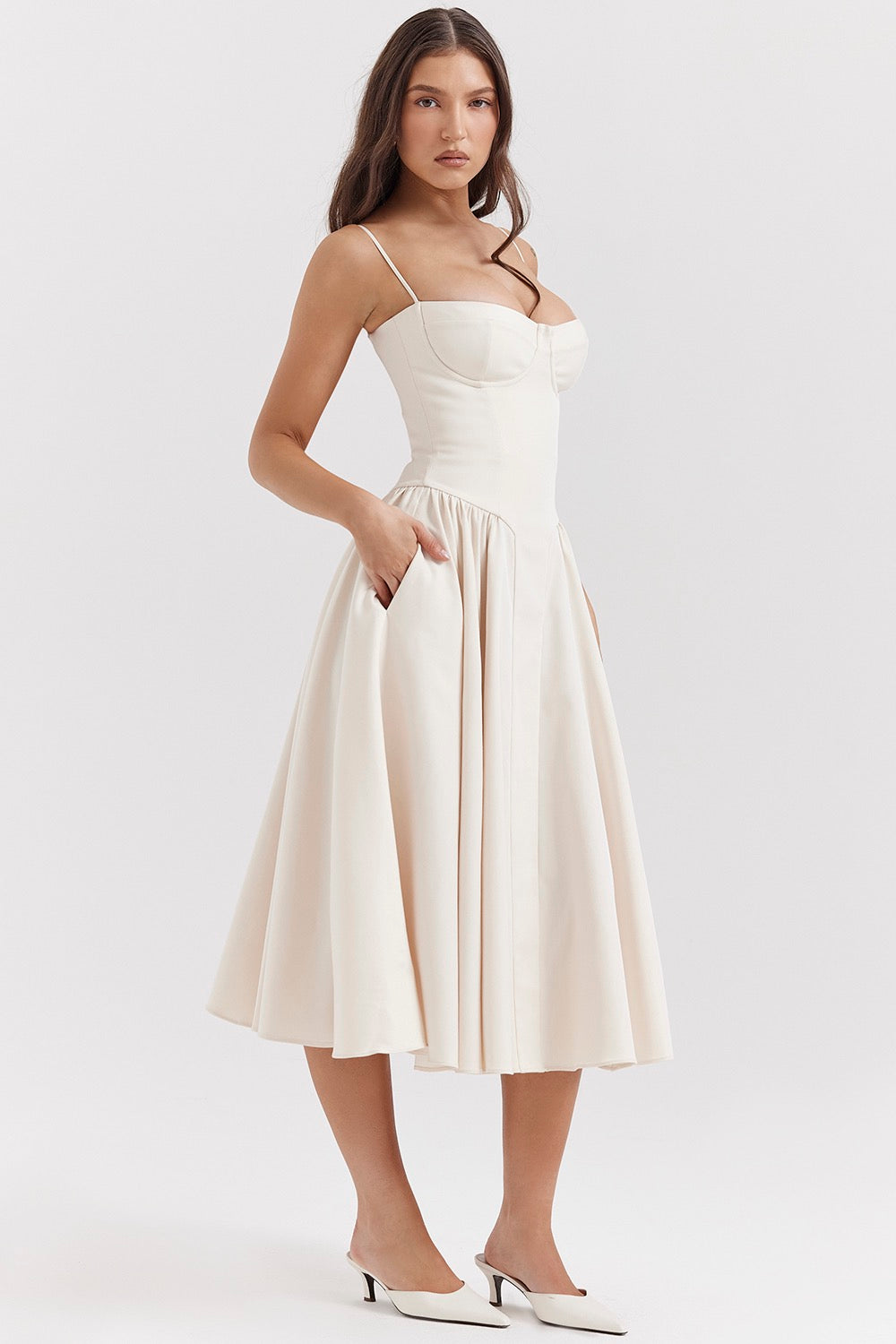 Structured Corset-Bodice Midi Dress