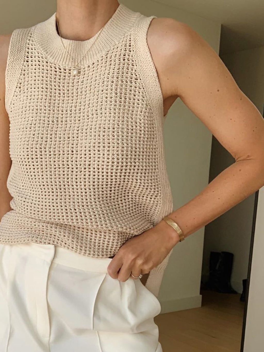 Knit Tank Top with Hollow Detailing