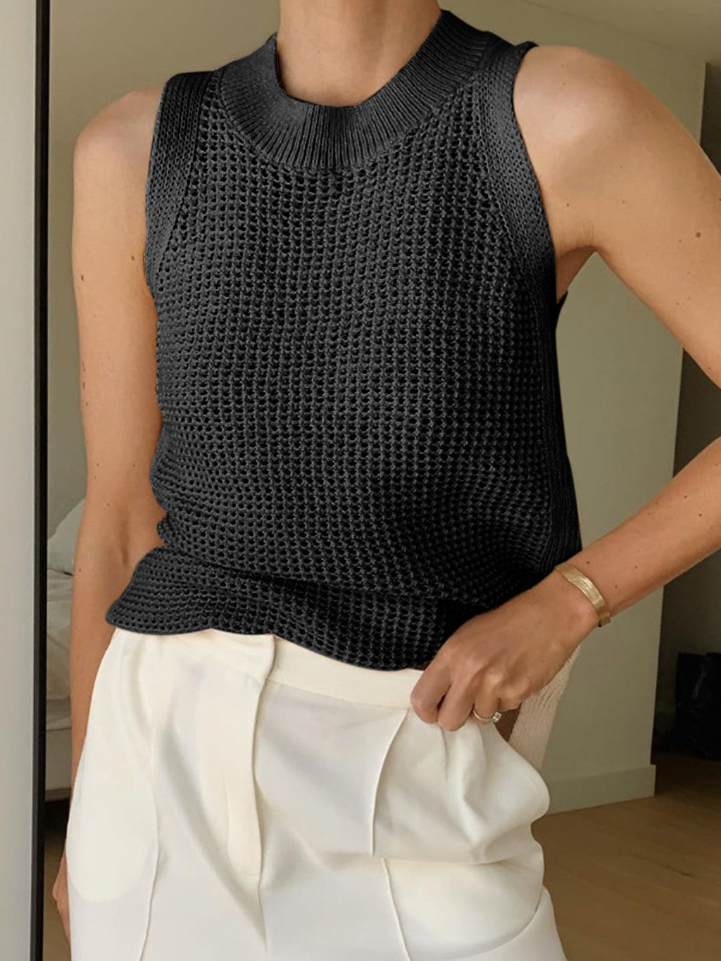 Knit Tank Top with Hollow Detailing