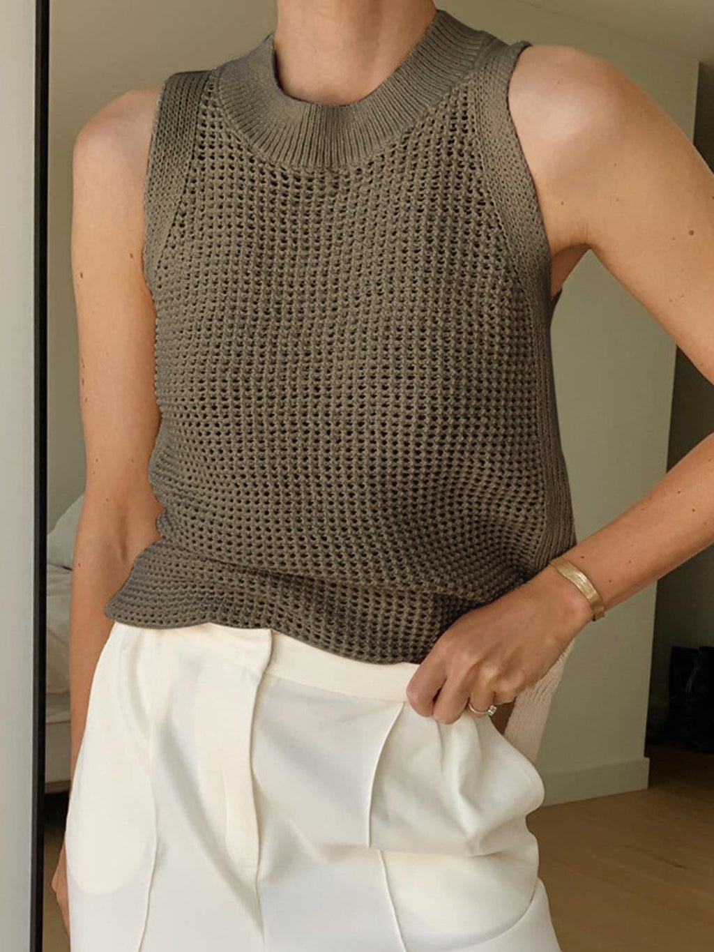 Knit Tank Top with Hollow Detailing