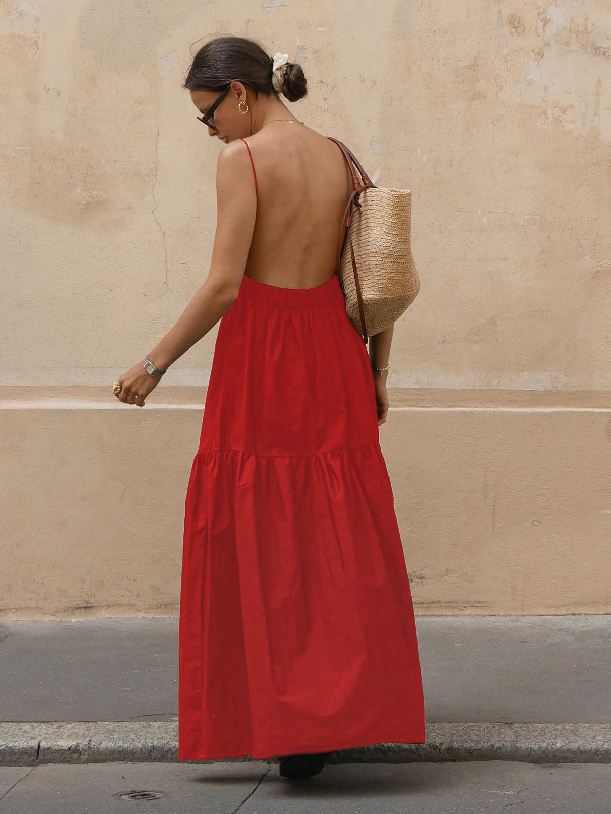 Backless Maxi Dress with Low Cut Front