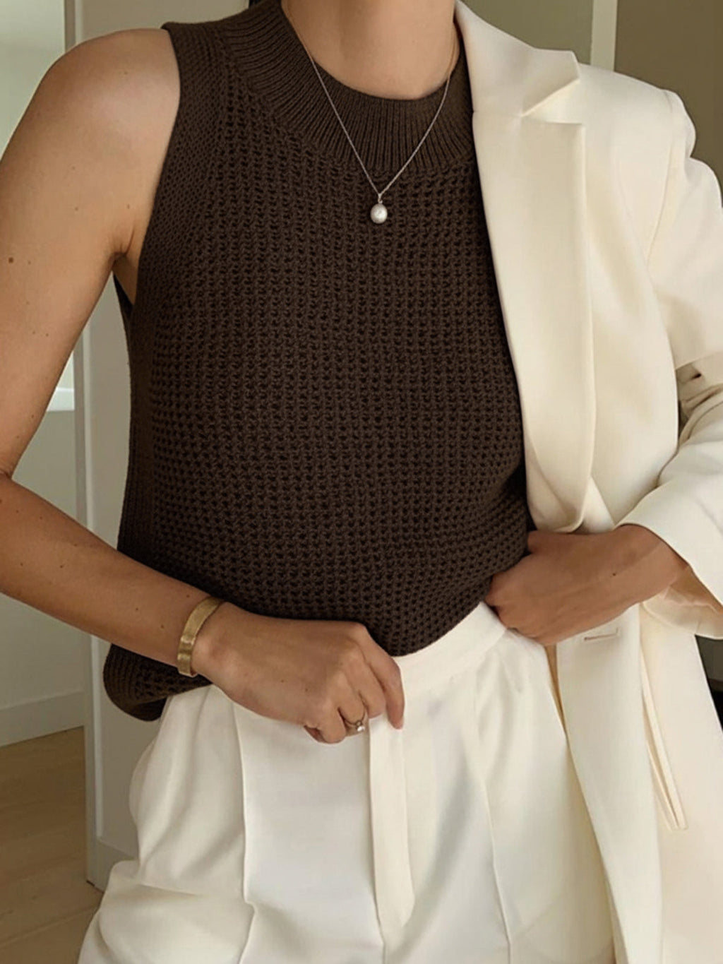 Knit Tank Top with Hollow Detailing