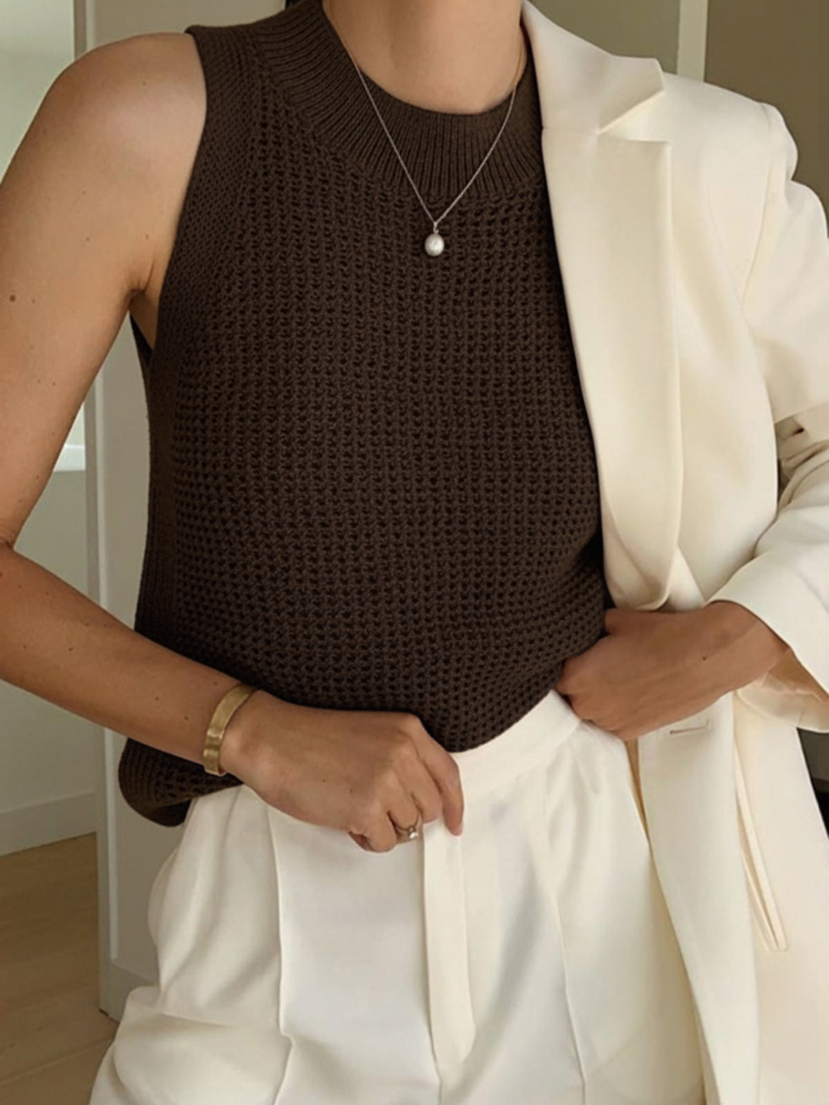 Knit Tank Top with Hollow Detailing