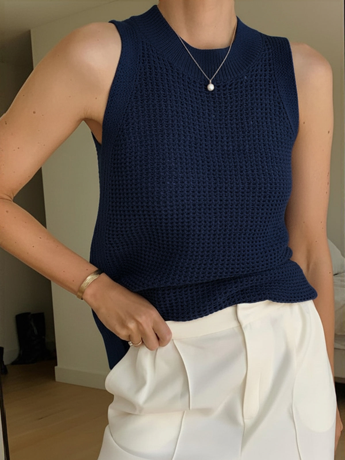 Knit Tank Top with Hollow Detailing
