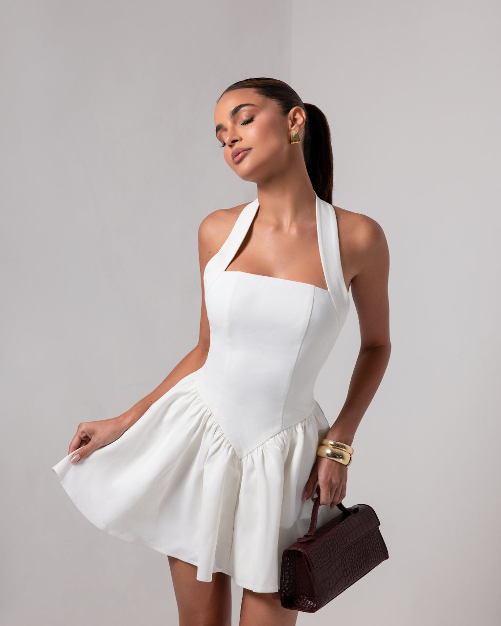 Mini Dress with Structured Halter Neckline