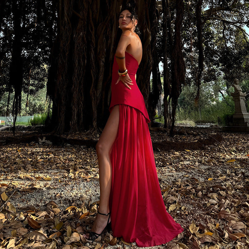 Asymmetrical Strapless Maxi Dress