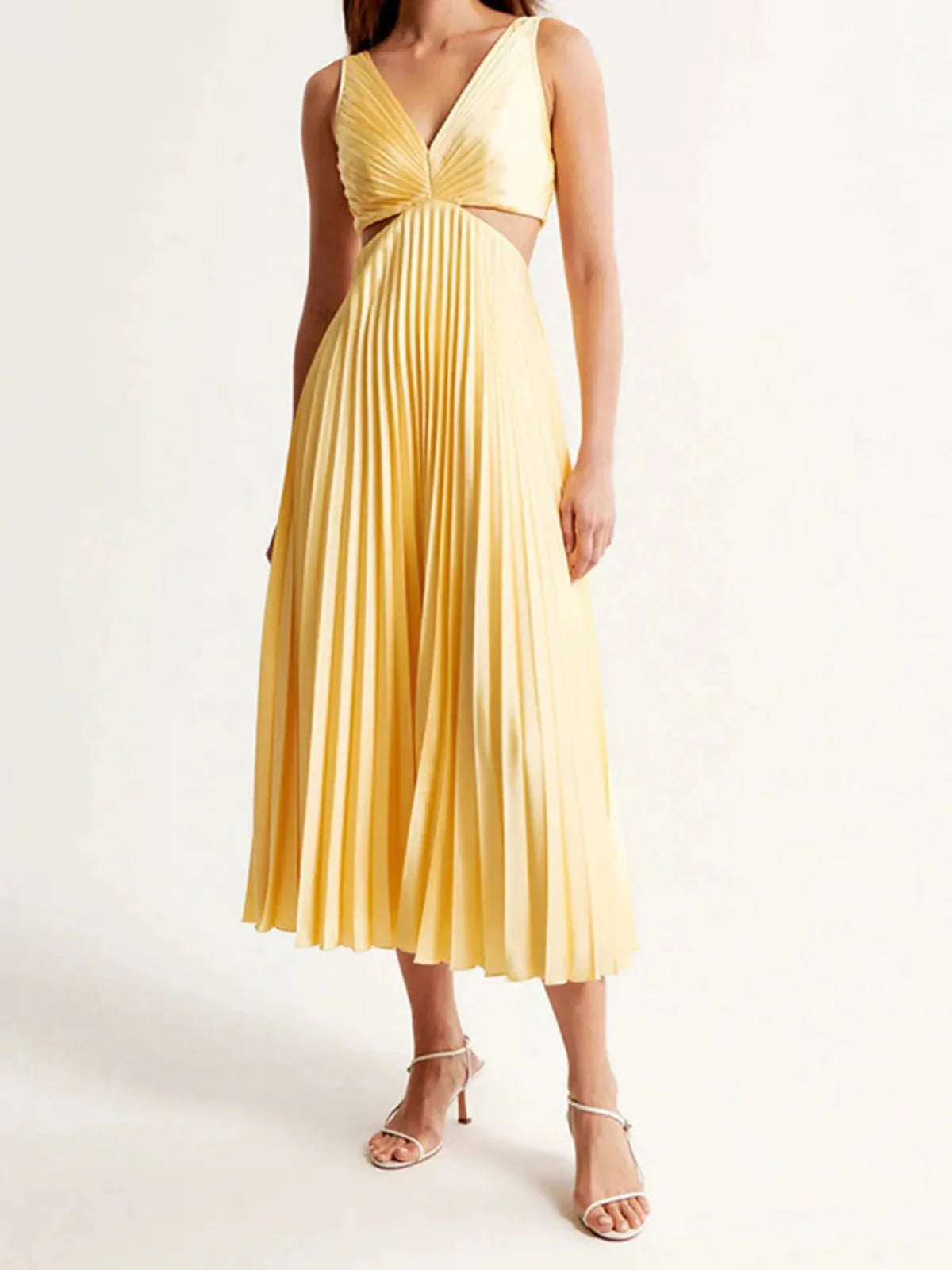 Pleated Maxi Dress with Cut Out Waist
