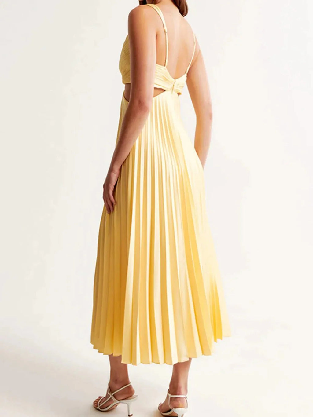 Pleated Maxi Dress with Cut Out Waist