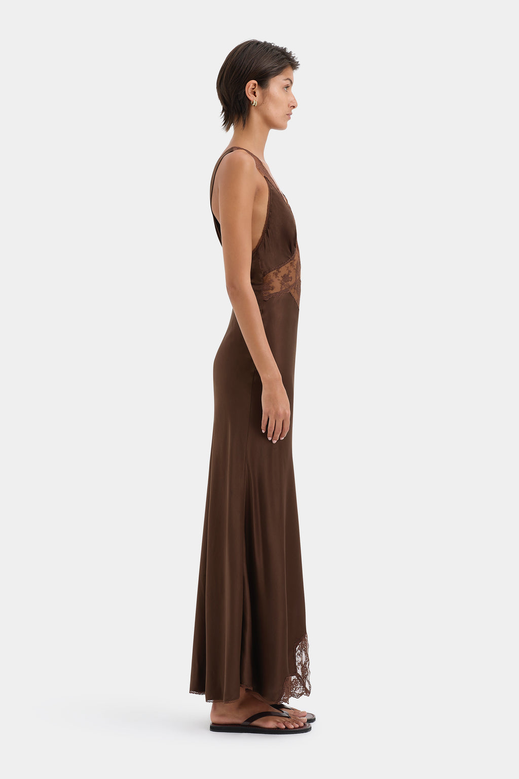 Silk Maxi Dress with Lace Cut Out Detailing
