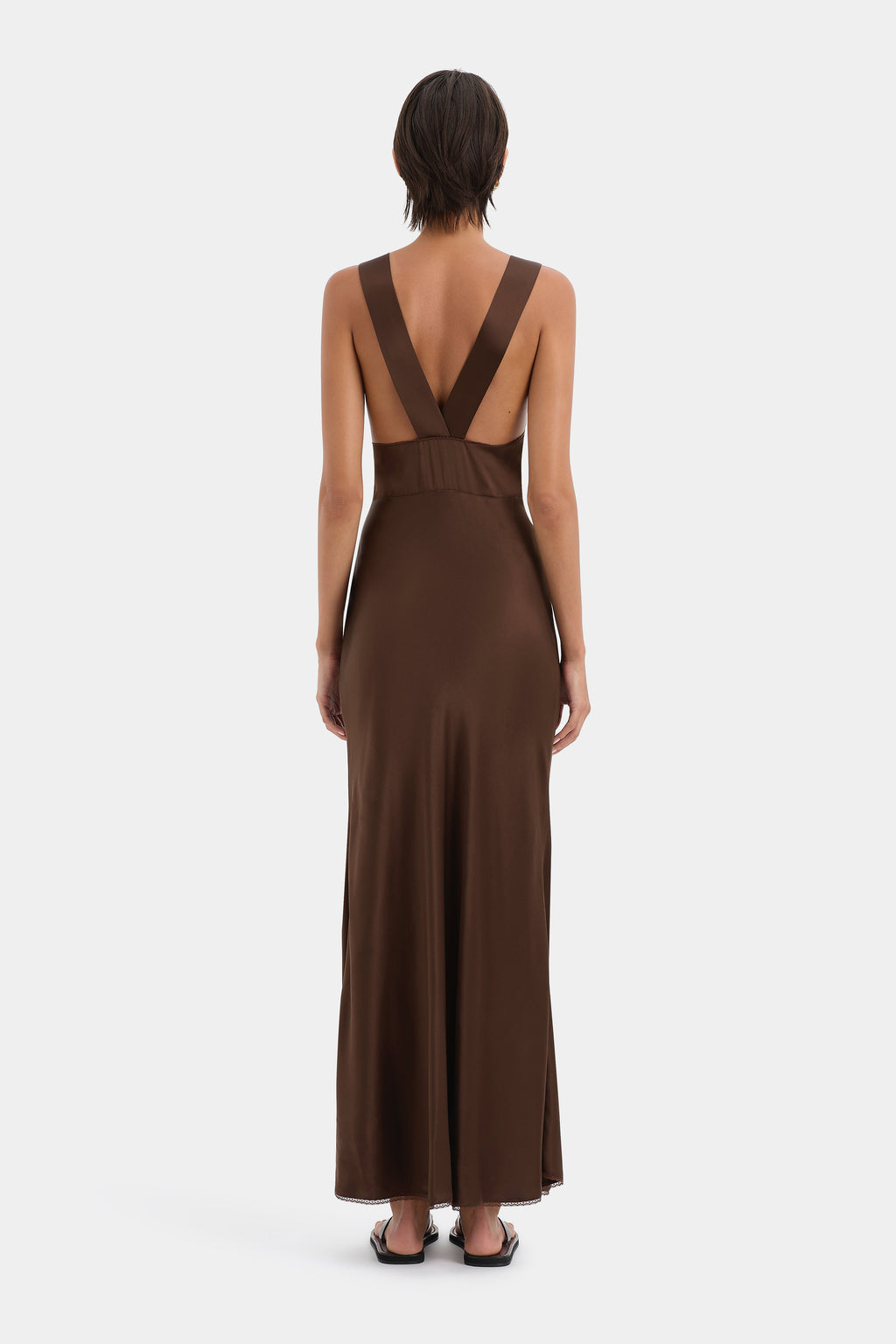 Silk Maxi Dress with Lace Cut Out Detailing