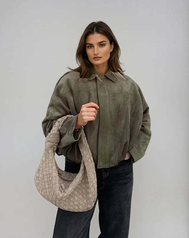 Oversized Faux Suede Bomber Jacket