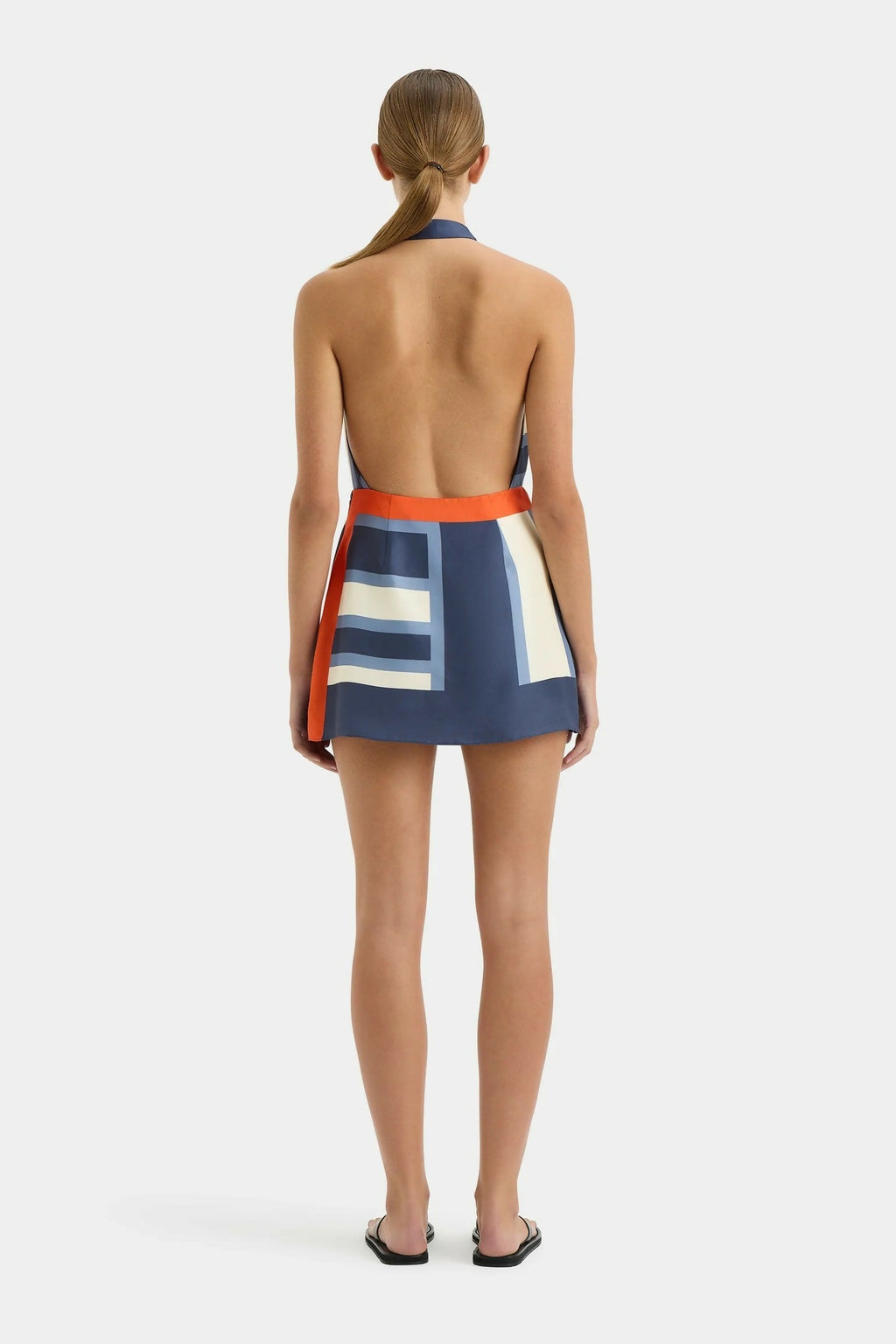 Striped Silk Halterneck Wrap Mini Dress