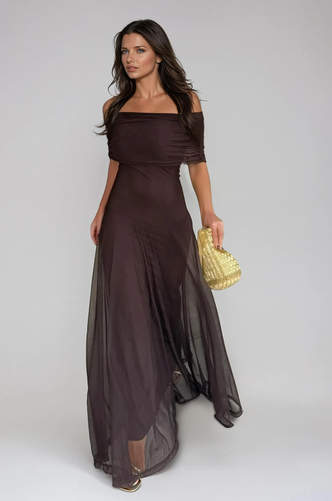 Off Shoulder Chiffon Maxi Dress