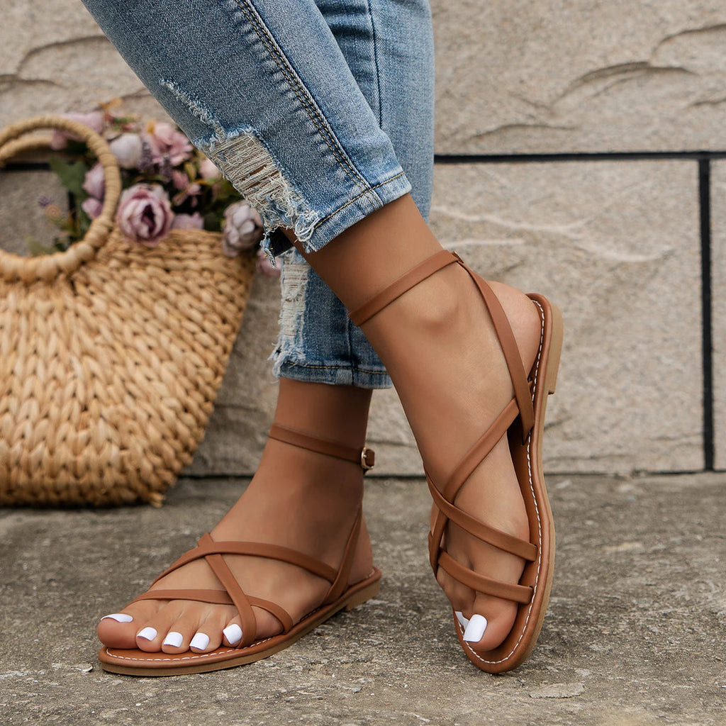Strappy Flat Sandals with Back Zipper