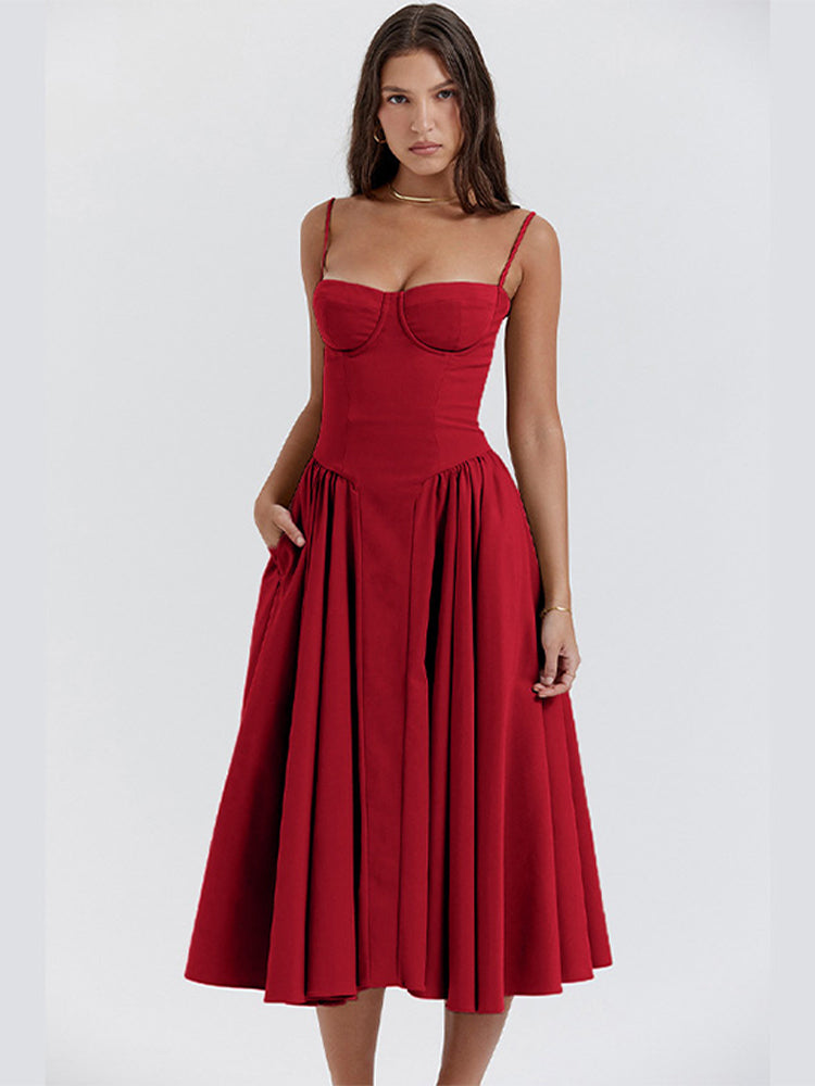 Structured Corset-Bodice Midi Dress