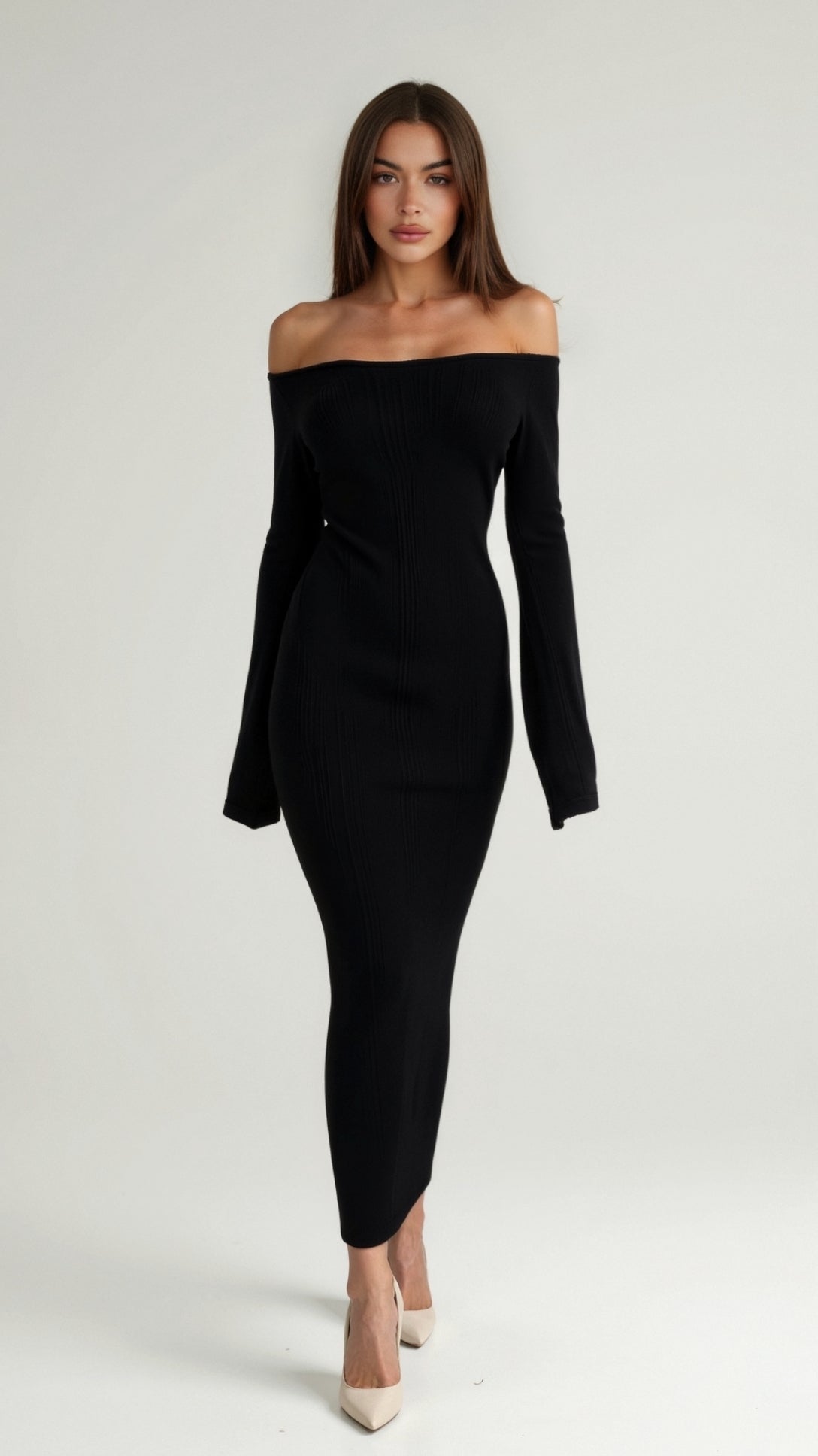Ribbed Off-Shoulder Maxi Dress
