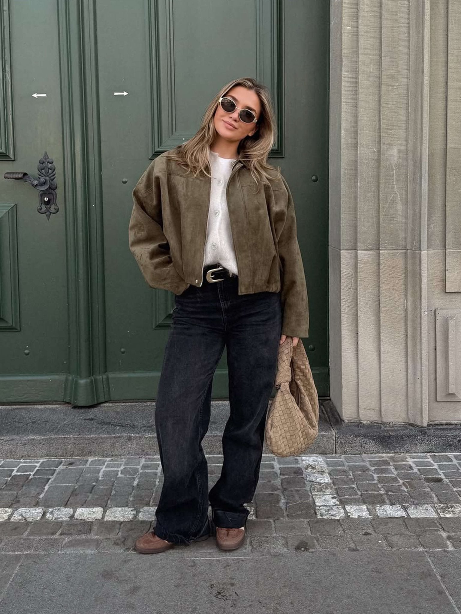 Oversized Faux Suede Bomber Jacket