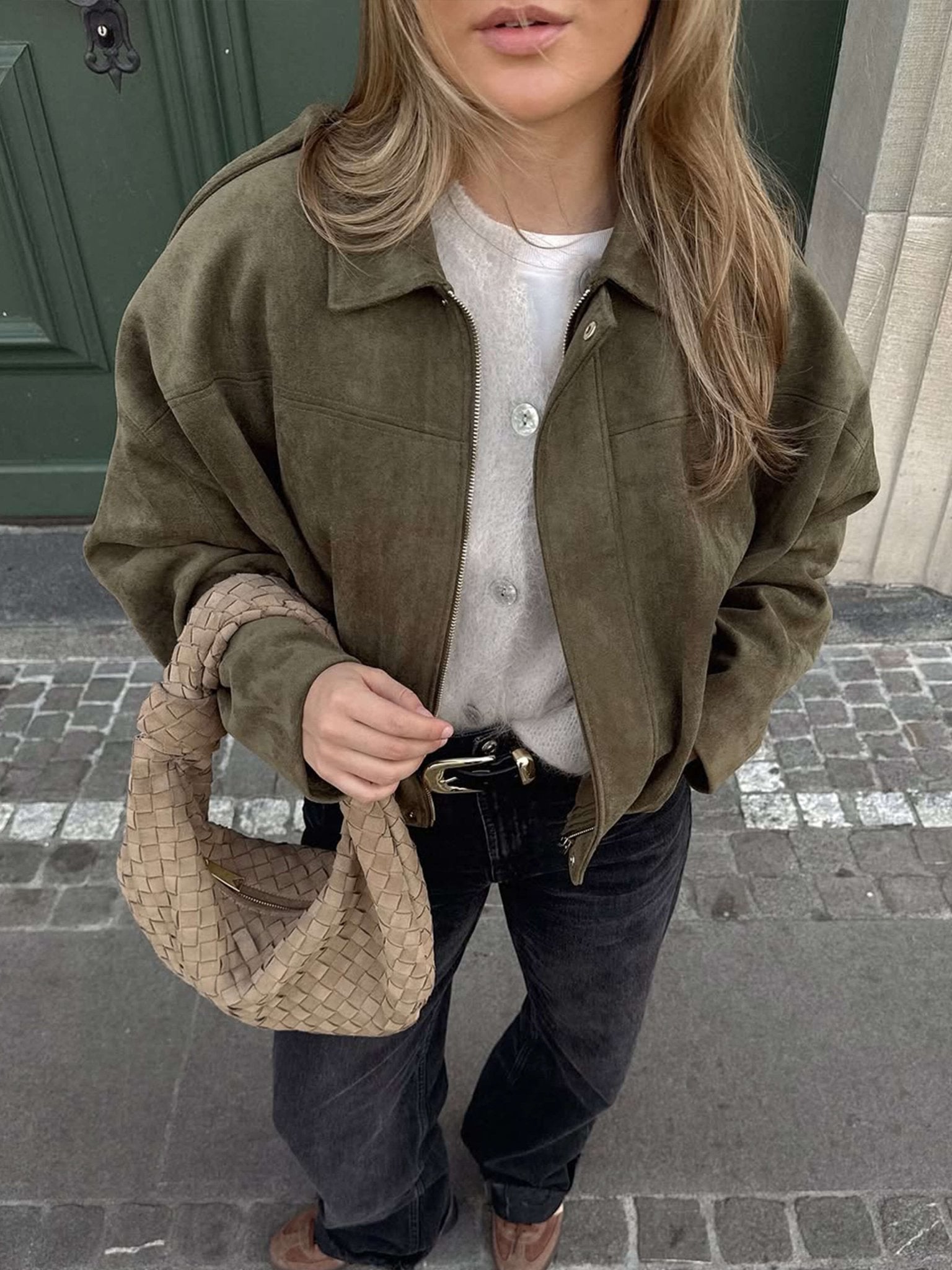 Oversized Faux Suede Bomber Jacket