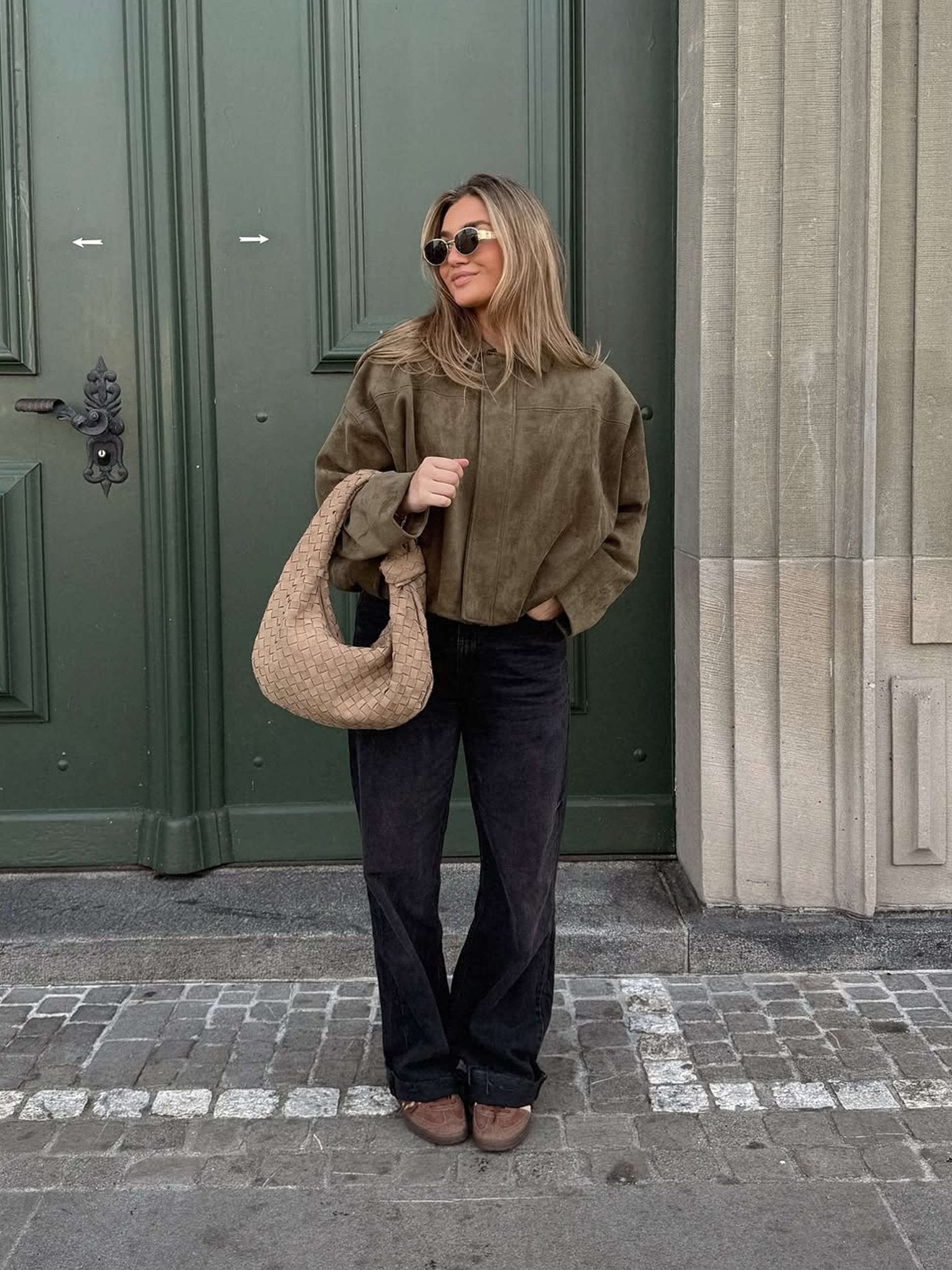 Oversized Faux Suede Bomber Jacket